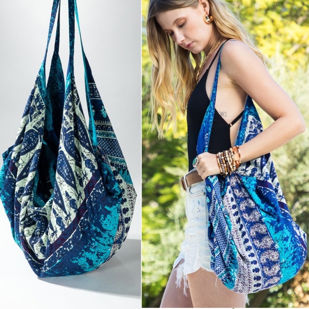 Boho Chic Beach Yoga Hobo Shoulder Bag - 100% Cotton - Bohemian Ethnic Inspired